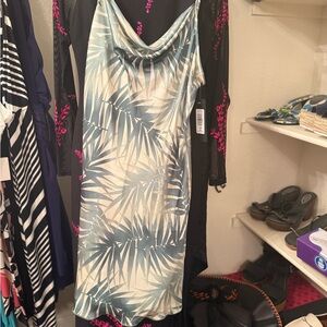 Bebe Blue green and White Leaf Print Dress